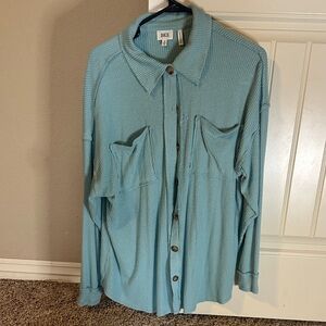 BKE Women's Light Blue Casual Button Down Shirt